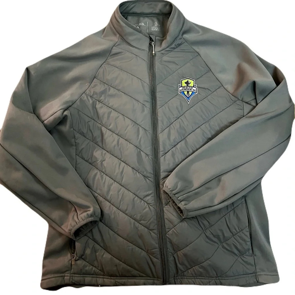 Sounders FC Quilted Sport Fleece Full Zip Women’s Jacket Antigua Casual Size XL